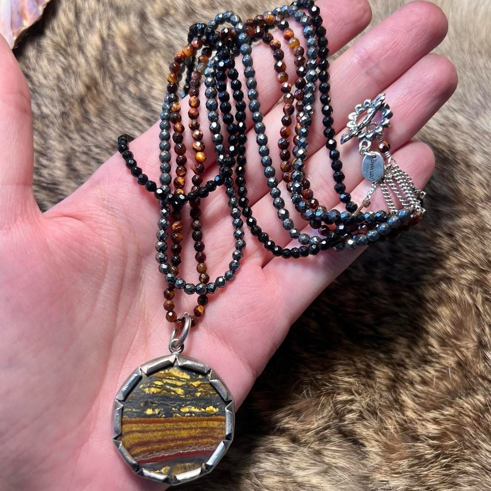 Rare sterling silver Chan Luu tiger iron three strand beaded necklace